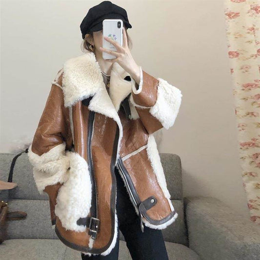 Women's Retro Fur All-in-one Motorcycle Jacket