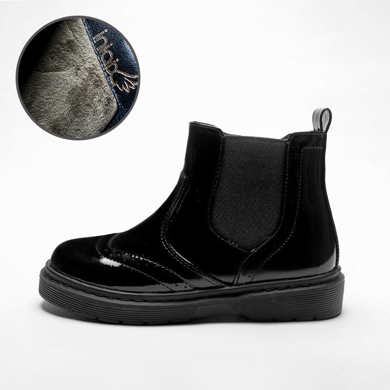 Solid Color Black Girls Short Boots Side Zipper