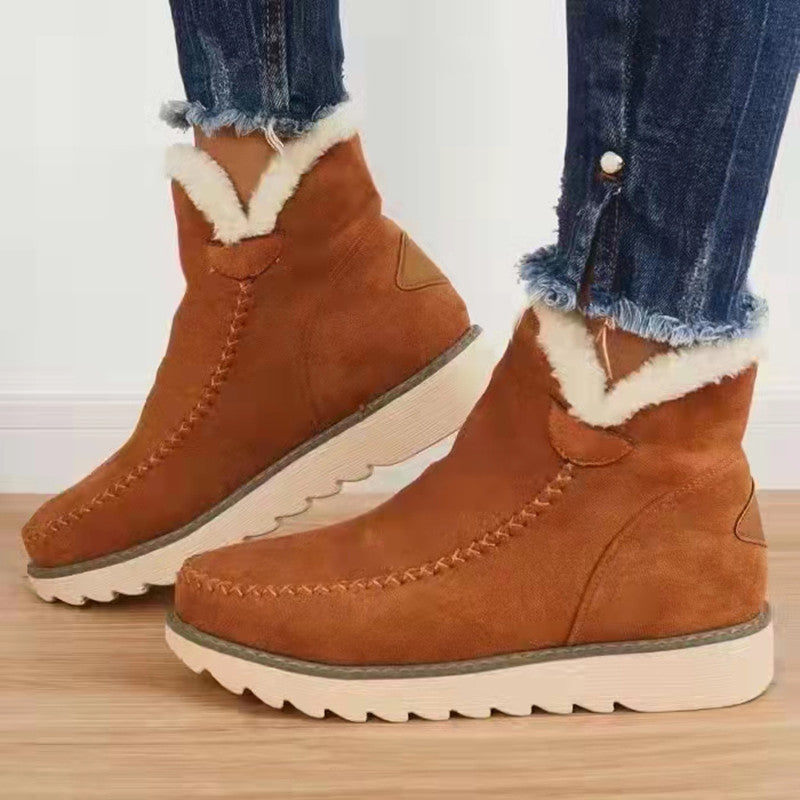 Thick Bottom Pure Color Warm Keeping Suede Snow Boots Women's Retro Cotton Boots