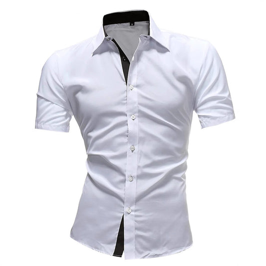 Men's Contrasting-Color Lapel Casual Shirt