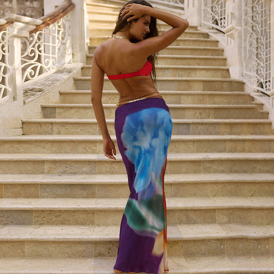 Sexy Midriff-Baring Solid-Color Tube Top And Slim-Fit Sheath Maxi Dress Two-Piece Set