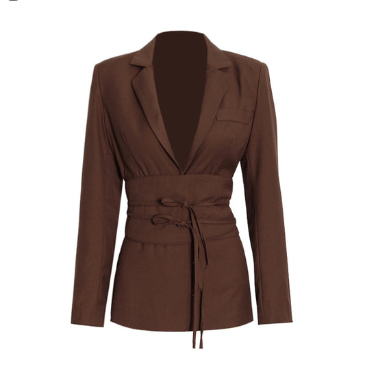 Waist Solid Color Suit And High Waist Straight Trousers