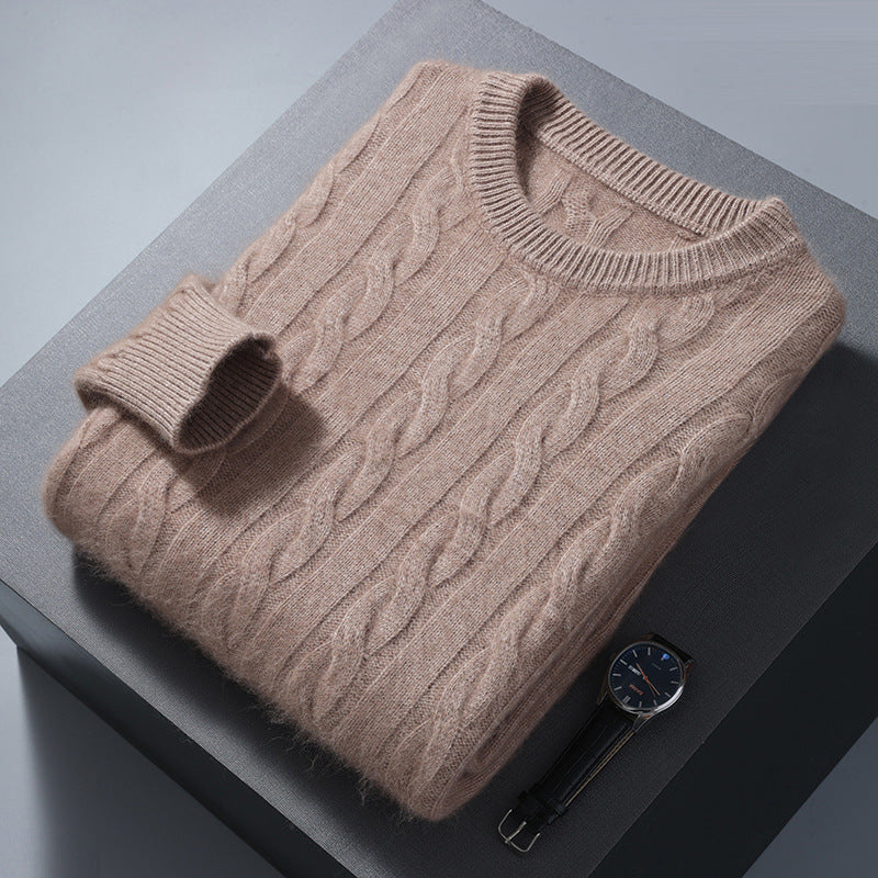 Men's Round Neck Pullover Thickened Mink Sweater Loose Casual Solid Color Knitted Base Cardigan