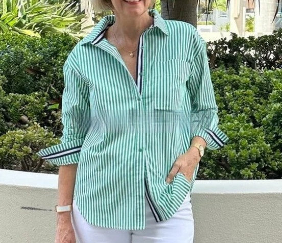 Temperament Commute Long Sleeve Striped Cardigan Women's Shirt