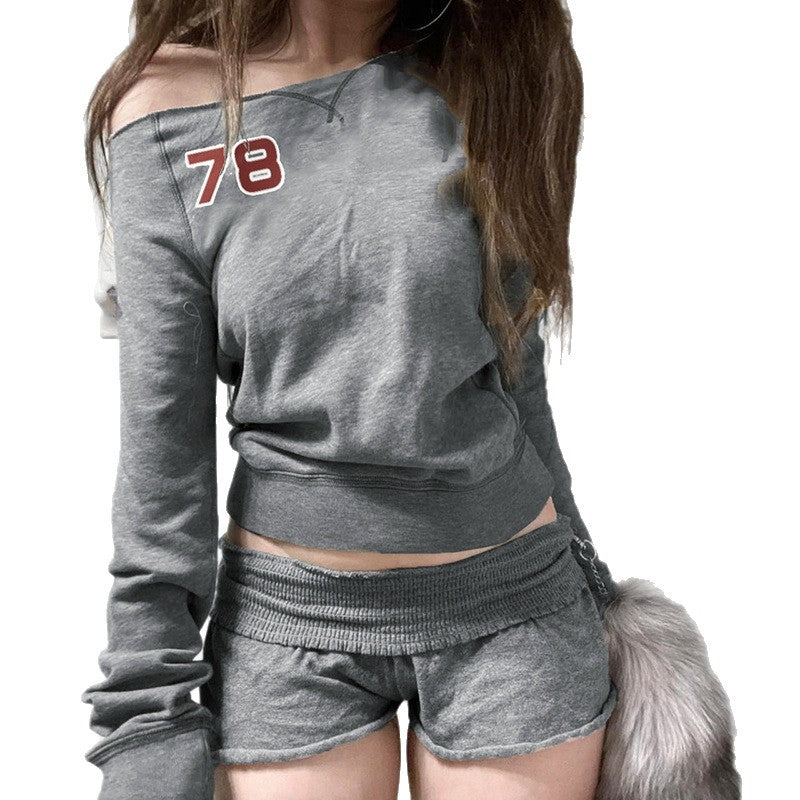 Printet Taljestyret Midt-på-mave-langærmet Afslappet Sweatshirt Sexet
