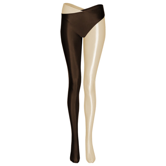Crossed Two-color Split-leg Glossy Pants