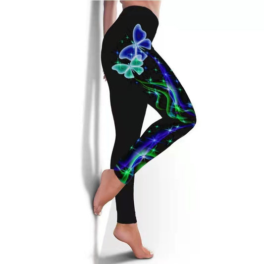 Åndbare skinny yogabukser med print til kvinder