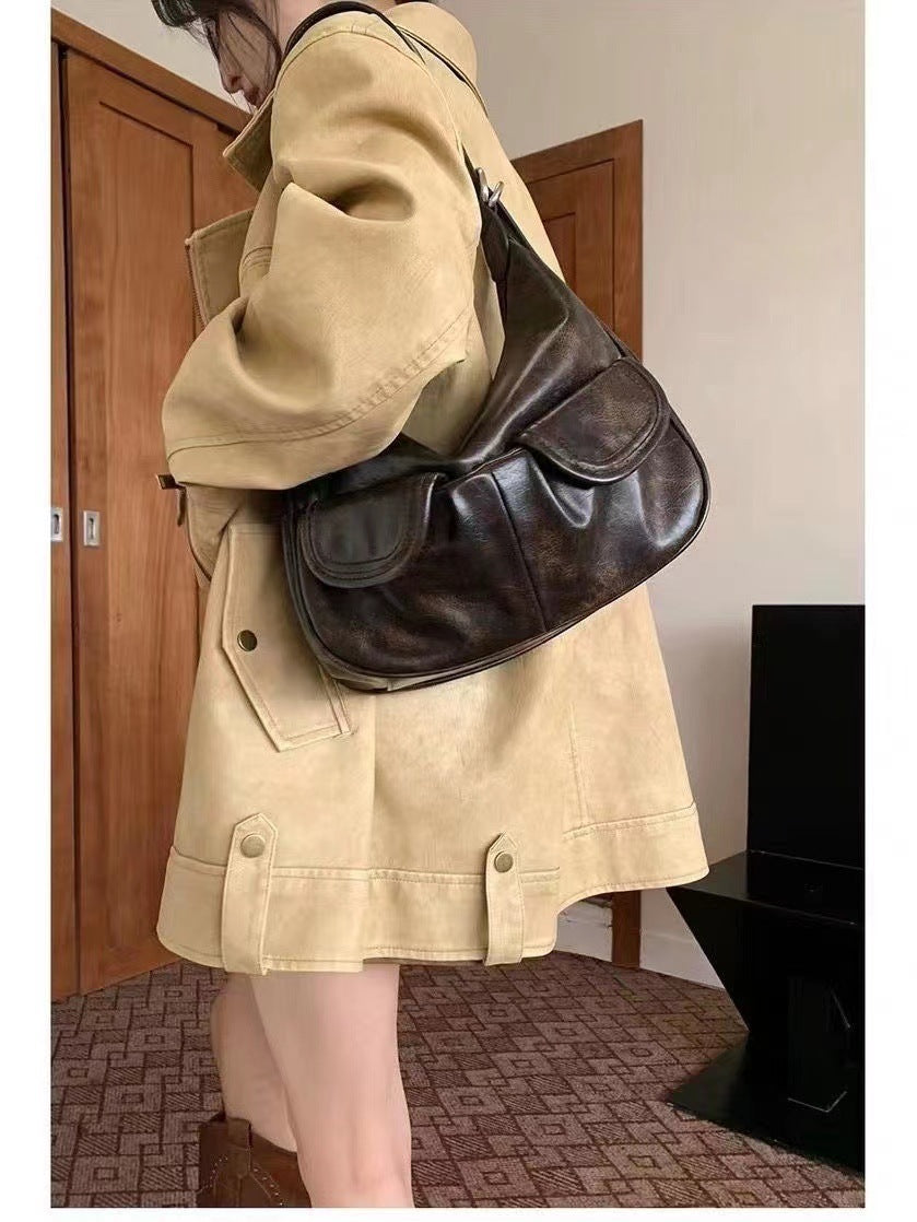 One-shoulder Maillard Distressed Underarm Bag Women
