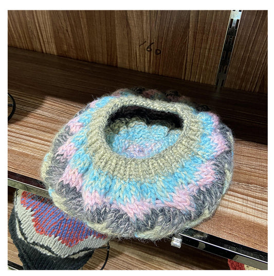 Women's Autumn And Winter Mixed Color Gradient Knit Beret Hat