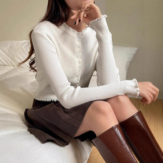 Solid Color Stringy Selvedge Sweater Coat For Women