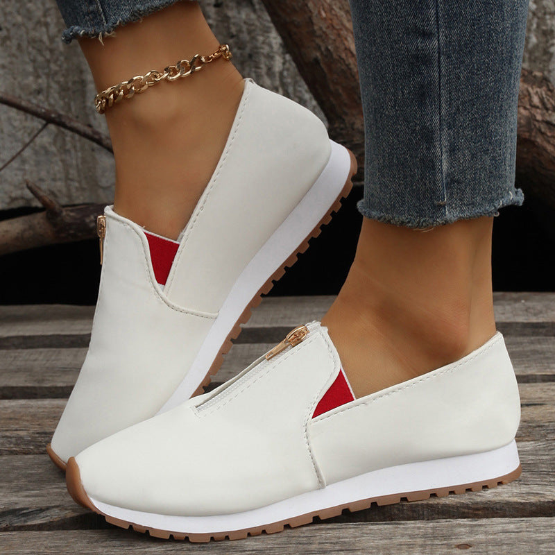 Plus Size Ladies Casual Front Zipper Pointed Toe Flats