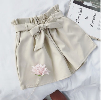 Summer Korean Bow Tie Shorts Loose slimming high waist wide leg pants hot pants