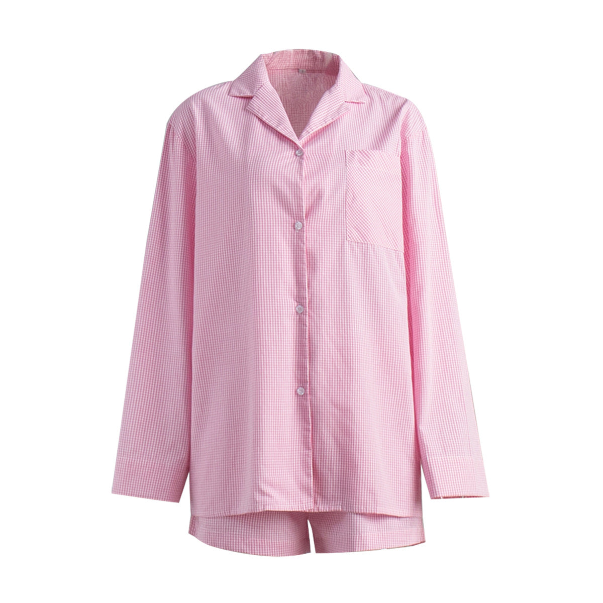 Plaid Long-Sleeve Shorts Pajama Set