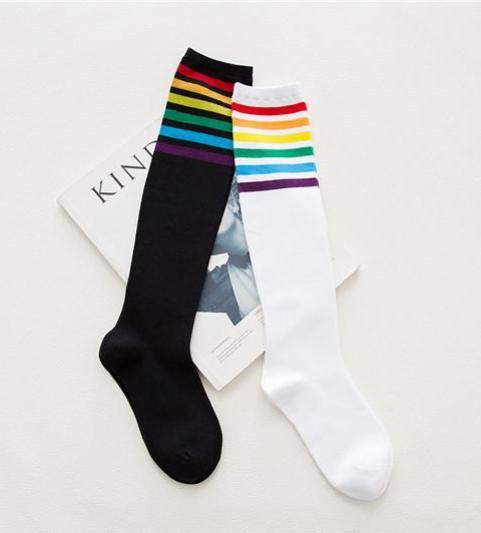 Color leg socks personality rainbow base high tube socks wild thin beautiful legs