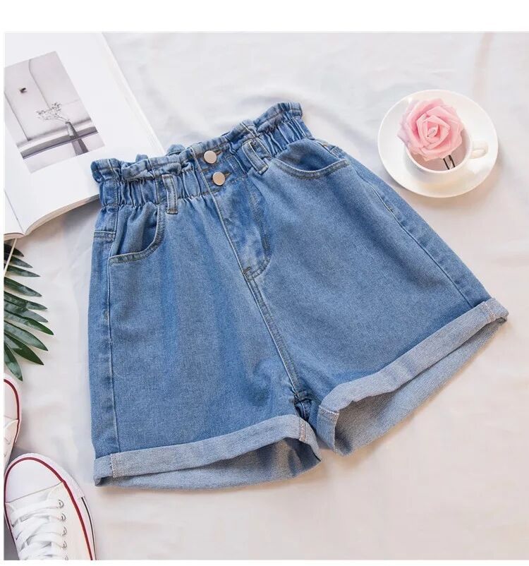 Denimshorts højtaljede løse tynde ben varme
