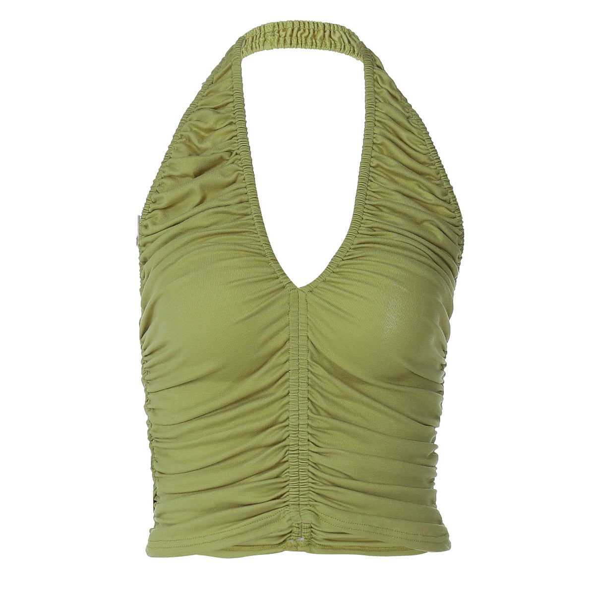 Kvinders dyb V-hals, halterneck, rygløs, plisseret, slim-fit vest