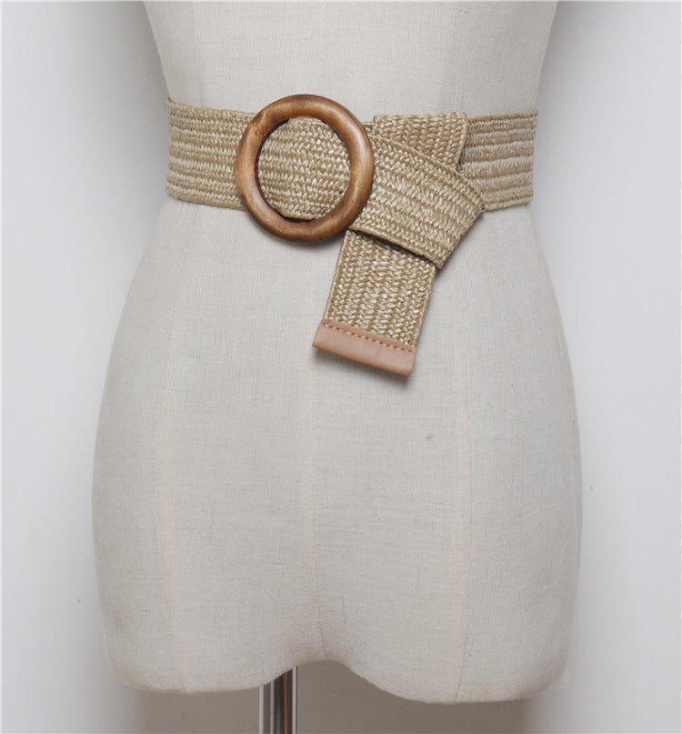 Woven round buckle belt with bohemian wax rope