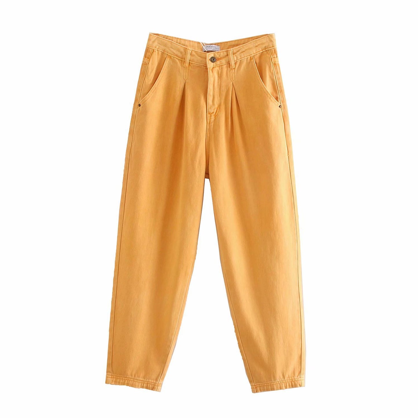 High Waist Washed Pleated Jeans Roll-up Radish Pants