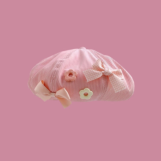 Bow Beret Female Sweet Cute Face Little Wild Clouds Octagonal Cap