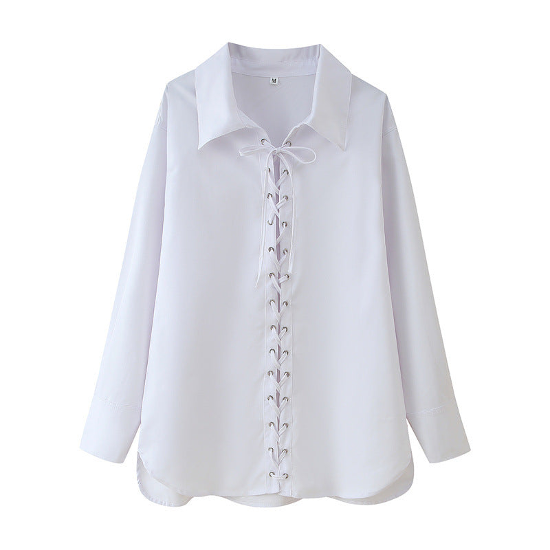Pure Color Tied Large Profile Long Sleeve Shirt