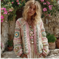 Womens Knitted Cardigan With Digital Print Pattern