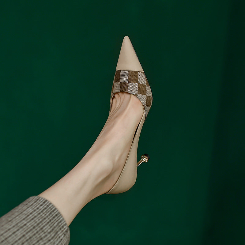 Women's Fashion Retro Colour Blocking Pointed Toe Hundred Single Shoes