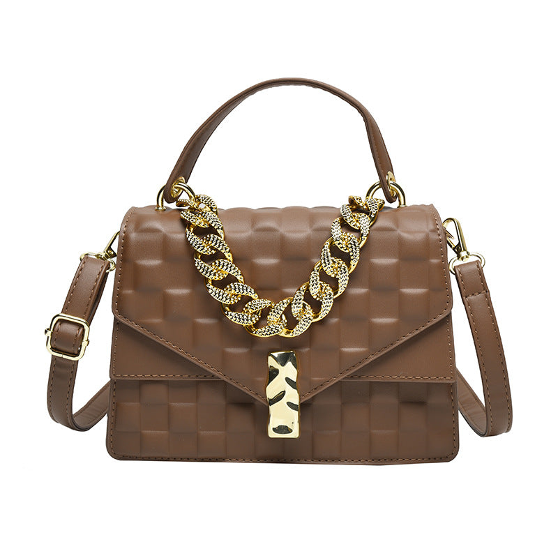 European And American Plaid Thick Chain Portable Small Square Bag