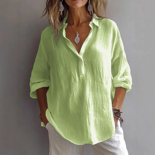 Fashion Long-sleeved Lapel Pullover Shirt Casual Loose Solid Color T-shirt Tops Women's Clothing