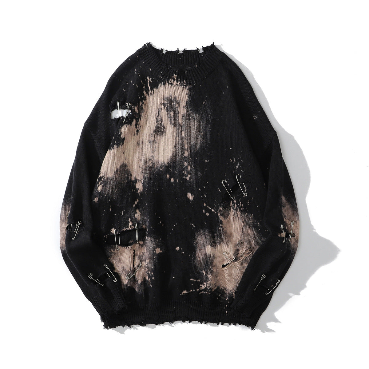 Tie-dye High Street Hip-hop Ripped Sweater