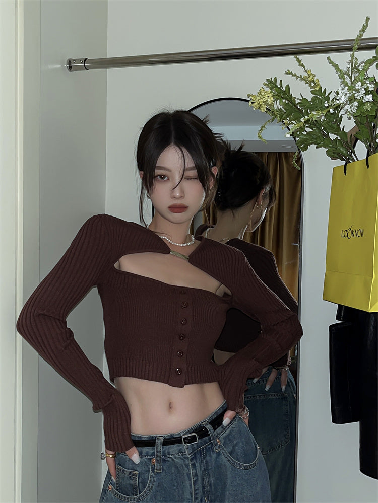 Hollow Out Knit Women's Long Sleeved Top