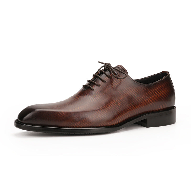 Pure Color Top Layer Cowhide Handmade Leather Suit Men's Shoes