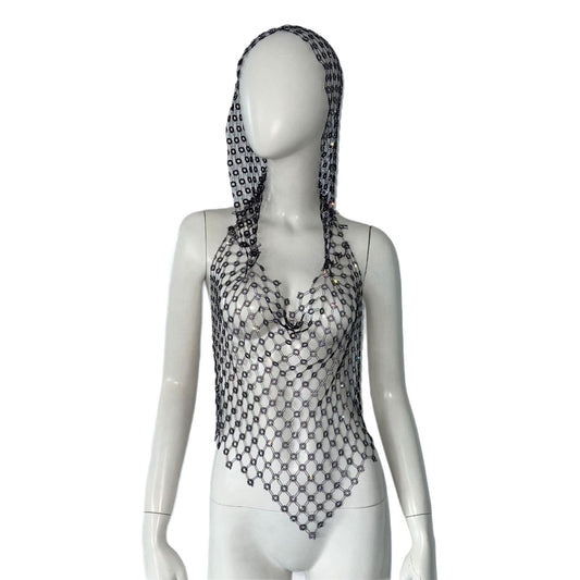 Hollow Top Fishnet Rhinestone Camisole