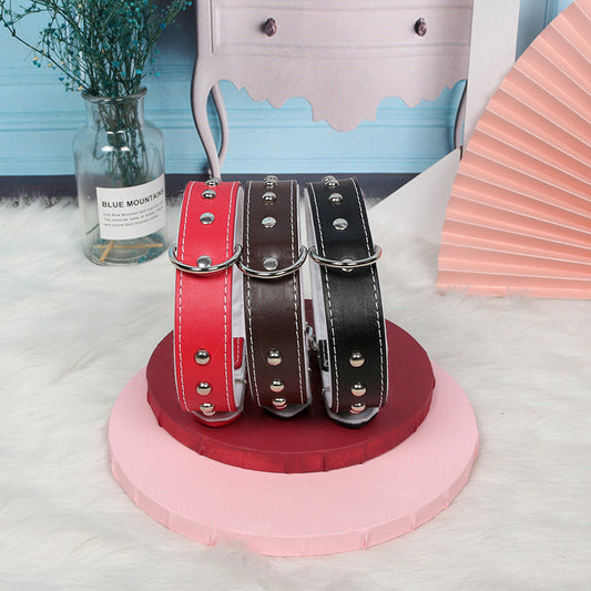 Leather Pet Collar Stainless Steel Rivet Chrome Plated