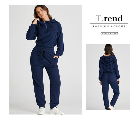 Sports Autumn And Winter Trousers Two-piece Solid Color Casual Sportswear