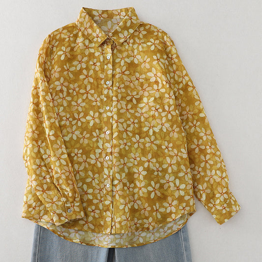 Floral French Artistic Yellow Printings Shirt