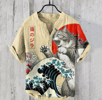 Summer Plus Size Men's Short-sleeved Shirt Three Buttons