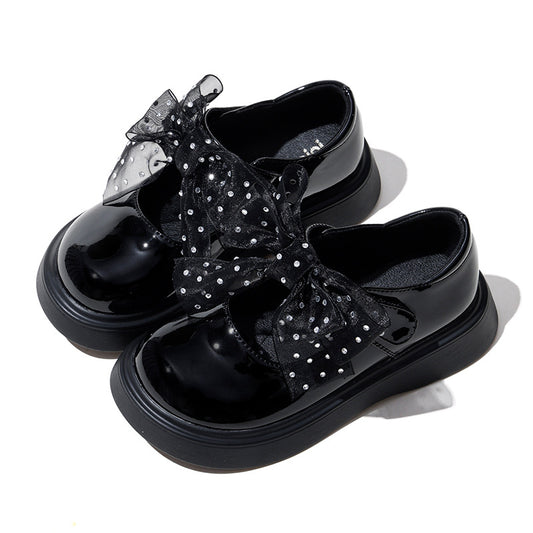 Girls New Soft Bottom Black Princess Style Small Leather Shoes
