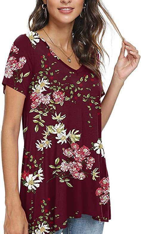 Women's Summer Casual V-Neck Loose Short Sleeve Top T-Shirt