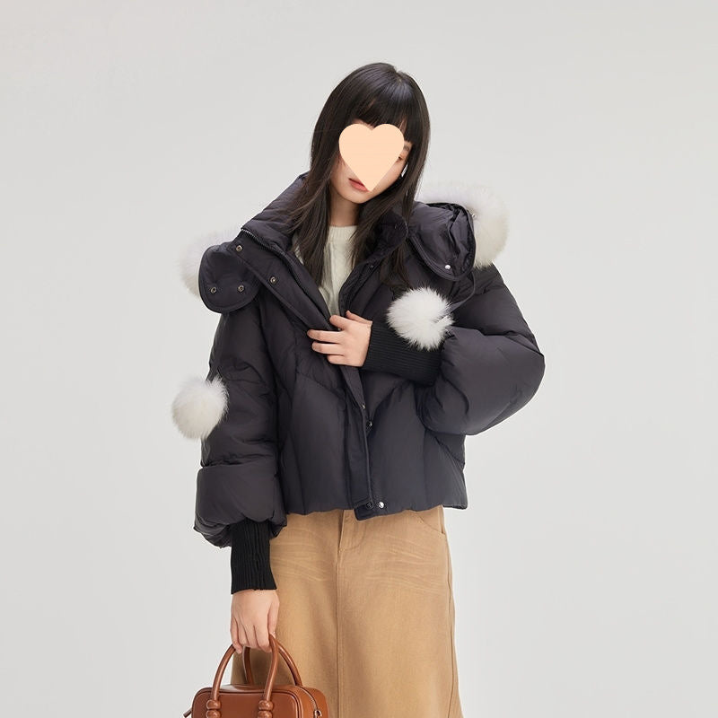 Sweet Down Light Luxury Short Type Hooded Jacket