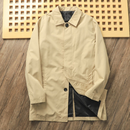 Solid Color Casual Polo Collar Mid-length Trench Coat Men