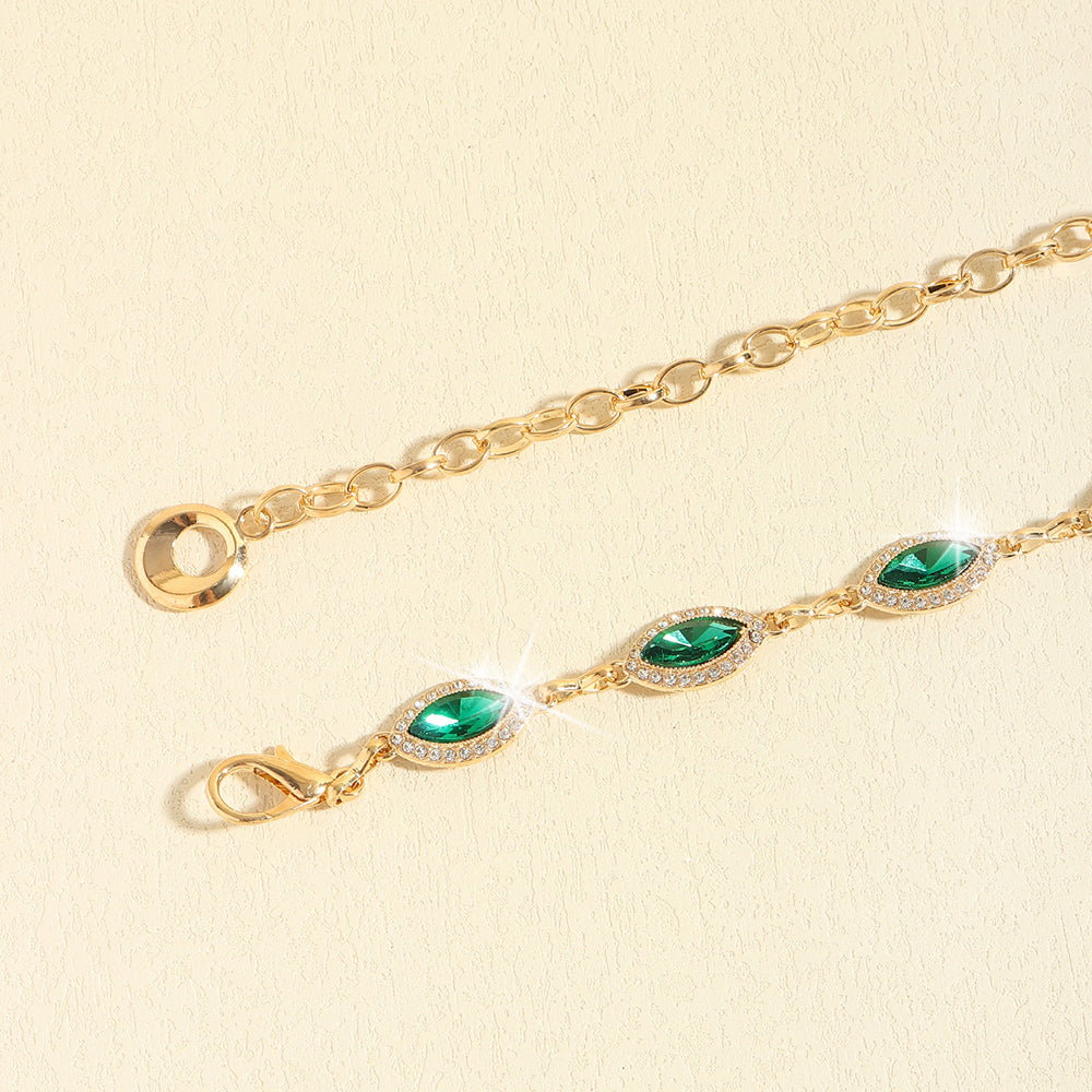 Women's Waist Chain High Touch Crystal Emerald Set Fine Metal Chain Everything Dress Elegant Jewelry Accessories