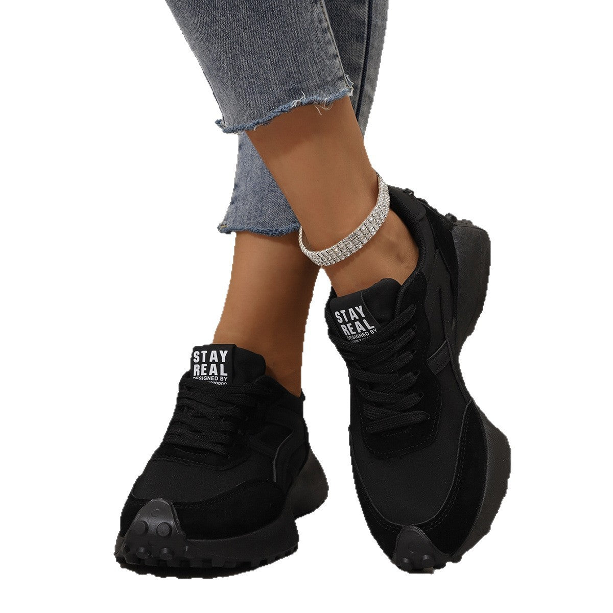 Alsidige letvægts sneakers til kvinder i mesh og stor størrelse, inspireret af Armani-stilen, med flad sål