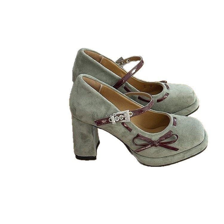 Women's Retro Bowtie Chunky Heel High Heels