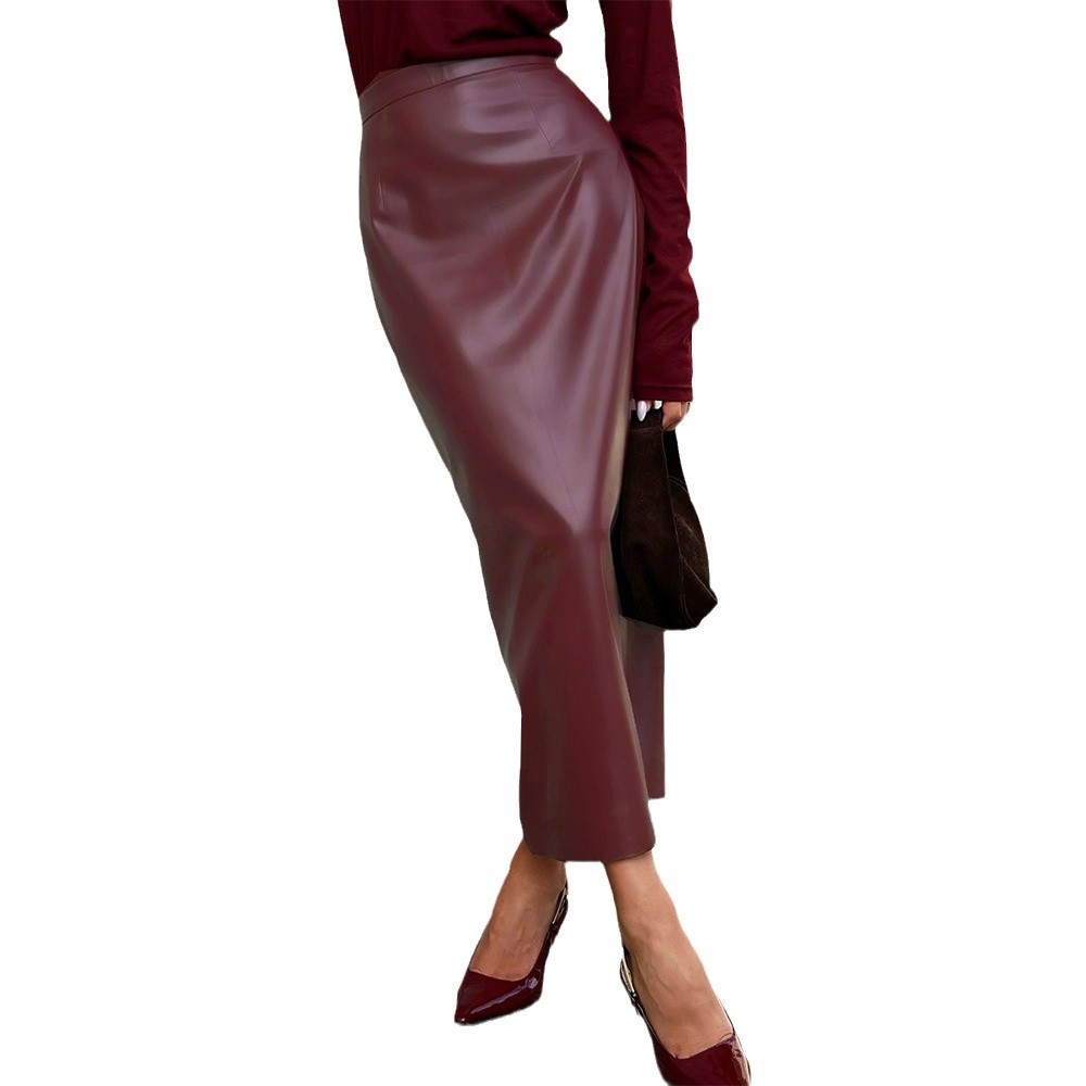 Ankela Red Slit Sheath Skirt Fashion Slim