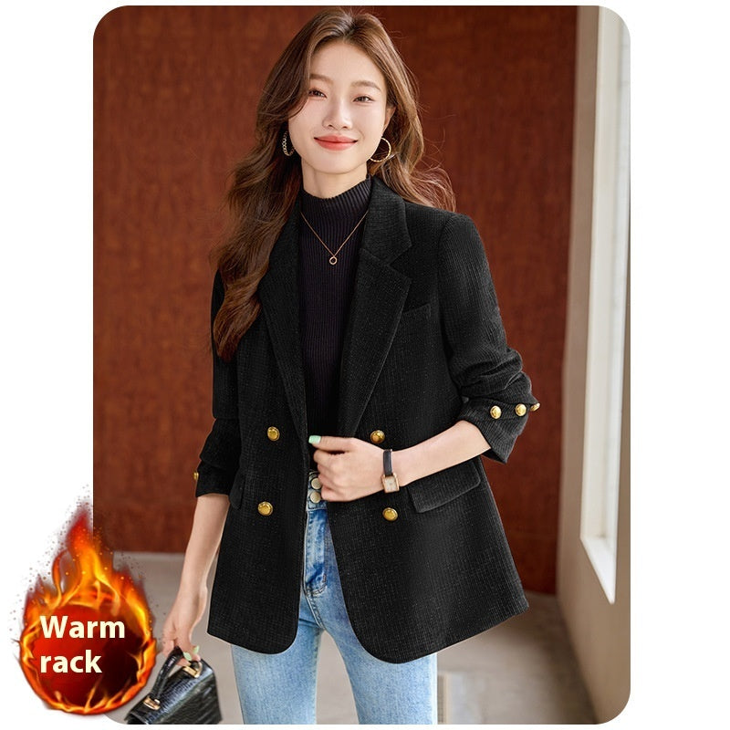 Lady Temperament Casual Gold Velvet Suit Top