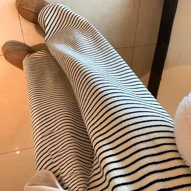 Wide-leg Pants Slimming Loose Horizontal Stripes Idle Style During Pregnancy