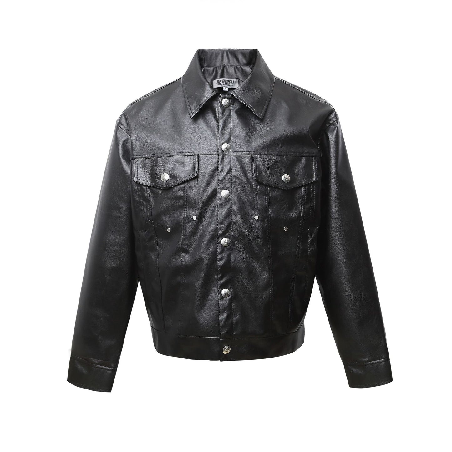 Spring New American Retro Short Wide Design Leather Jacket
