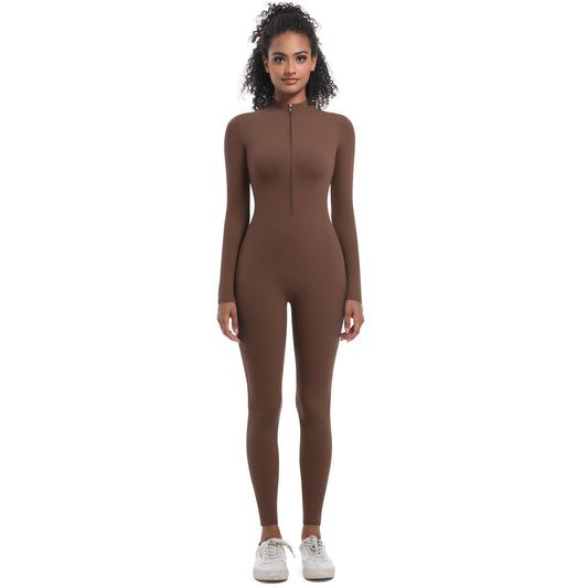 Half-zip Form-fitting Running And Workout Jumpsuit