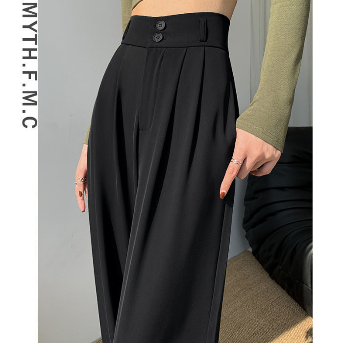 Ice Silk Wide-leg Pants Women's High Waist Drooping Suit Pants