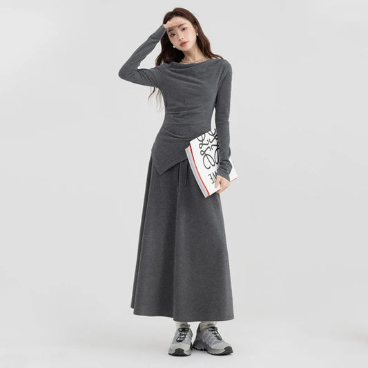 Casual Asymmetrical Top And Off-the-shoulder Skirt Set